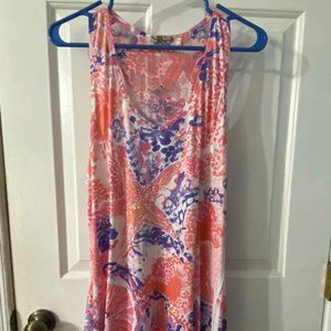 Sleeveless Coral White and Purple Flowy Summer Beach Dress